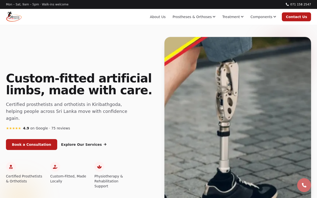 Artificial Limb Care website screenshot