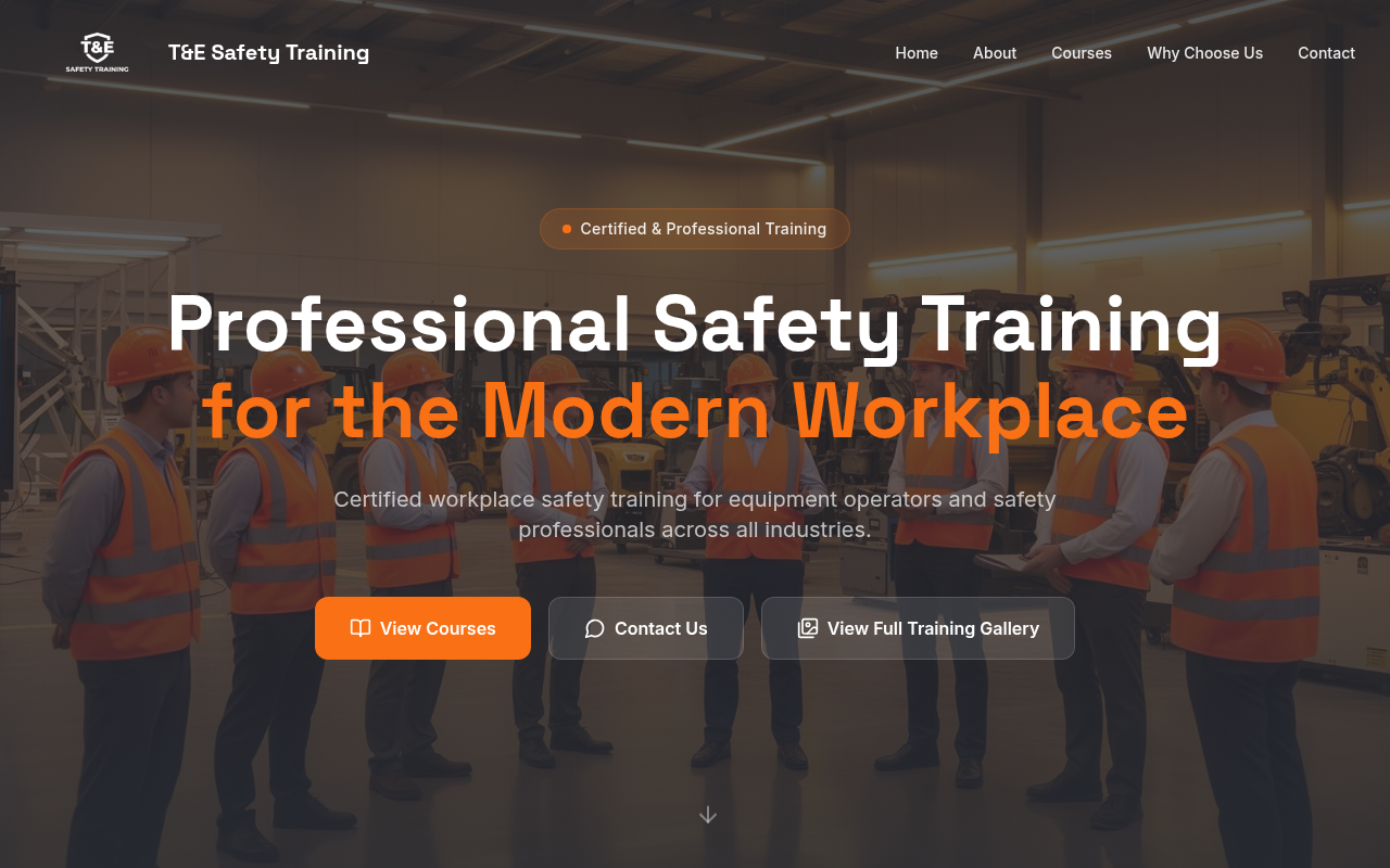 T&E Safety Training website screenshot